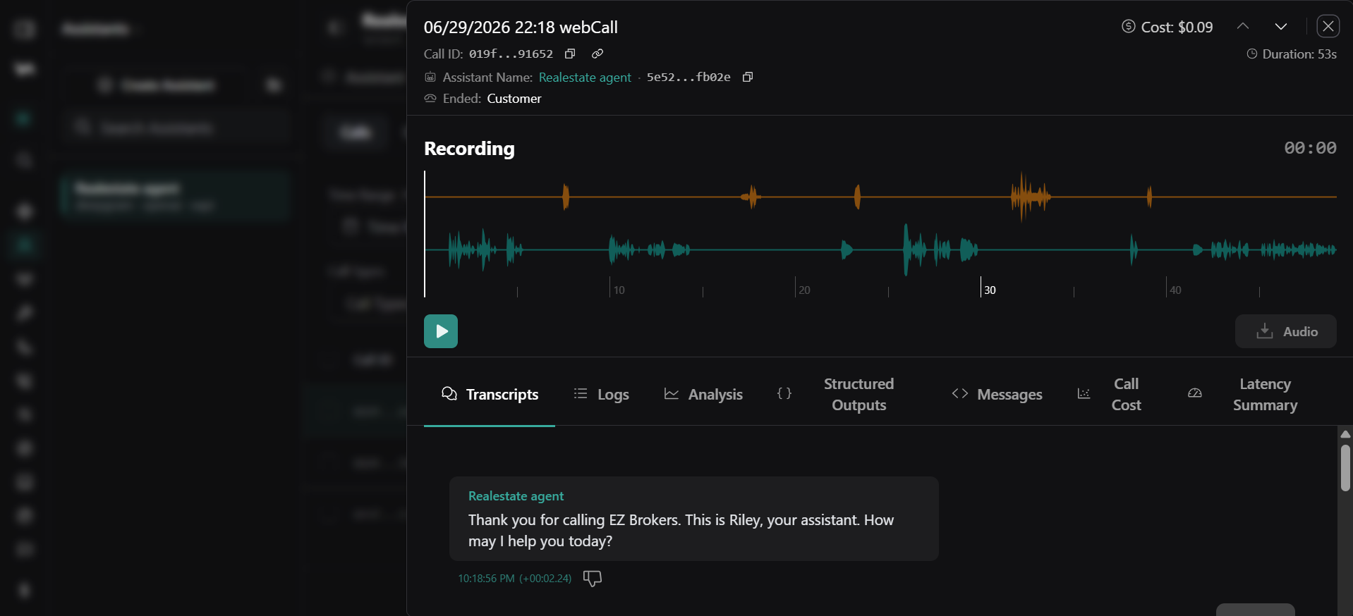 AI Voice Agent interface